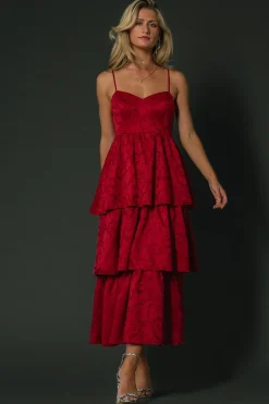 Baltic Born Violetta Embossed Tiered Dress | Deep Red