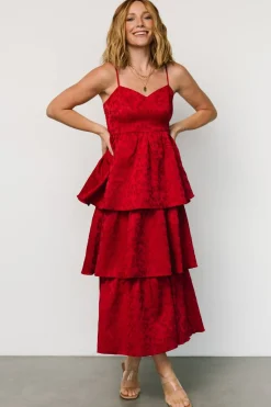 Baltic Born Violetta Embossed Tiered Dress | Deep Red