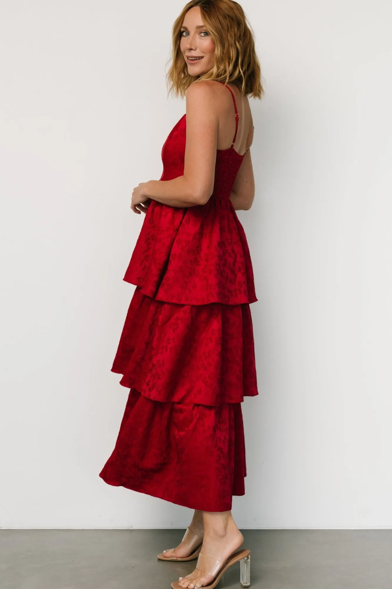 Baltic Born Violetta Embossed Tiered Dress | Deep Red