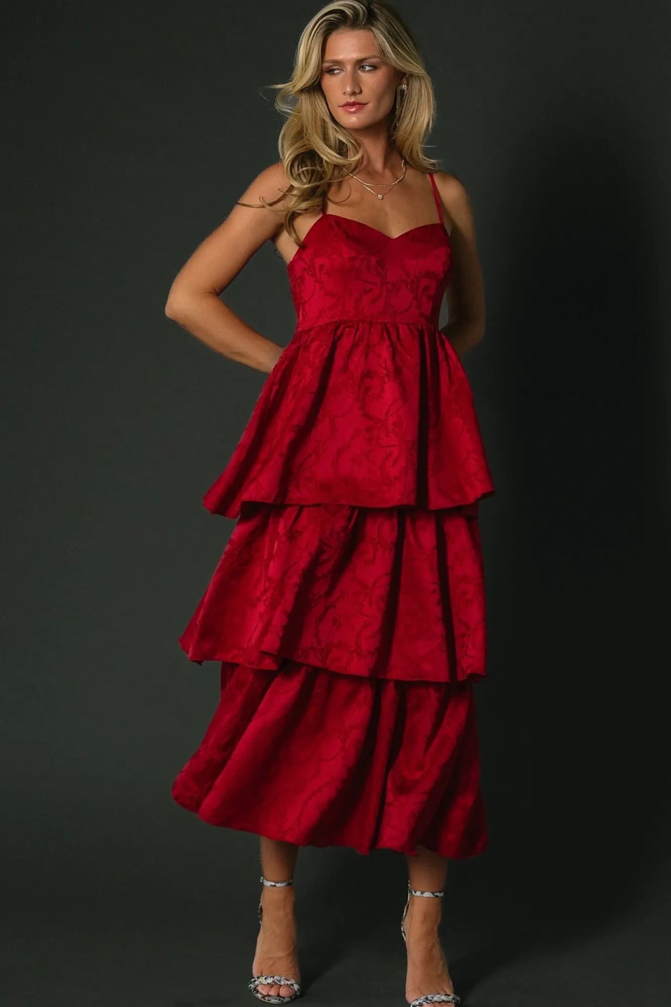 Baltic Born Violetta Embossed Tiered Dress | Deep Red