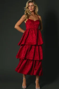 Baltic Born Violetta Embossed Tiered Dress | Deep Red