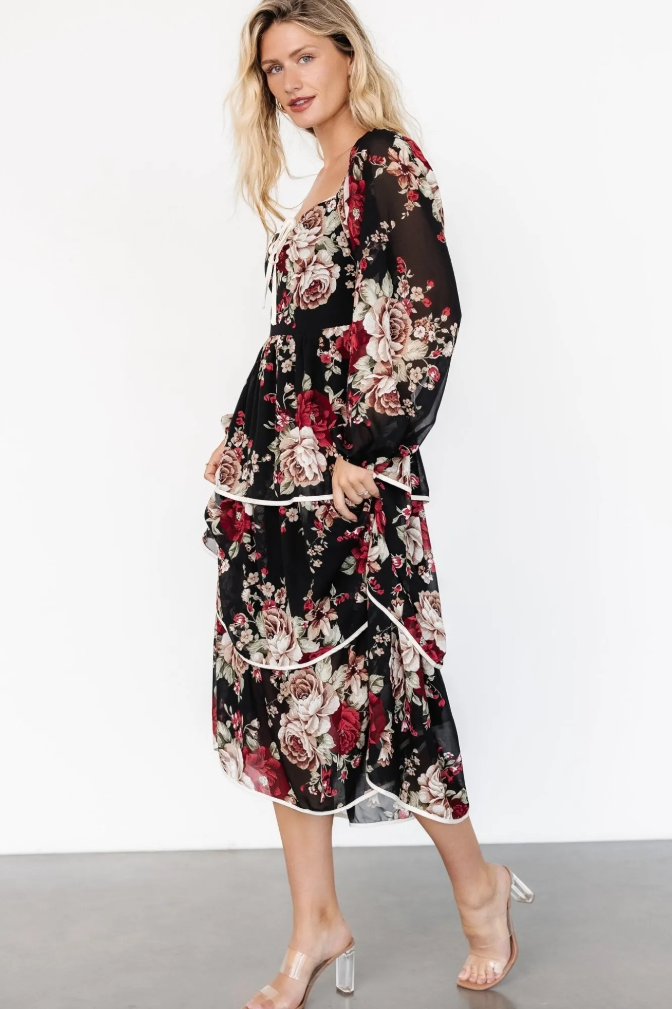 Baltic Born Viviana Tiered Dress | Black Floral