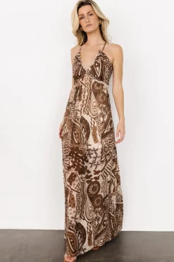 Baltic Born Wallace Open Back Dress | Mocha Print