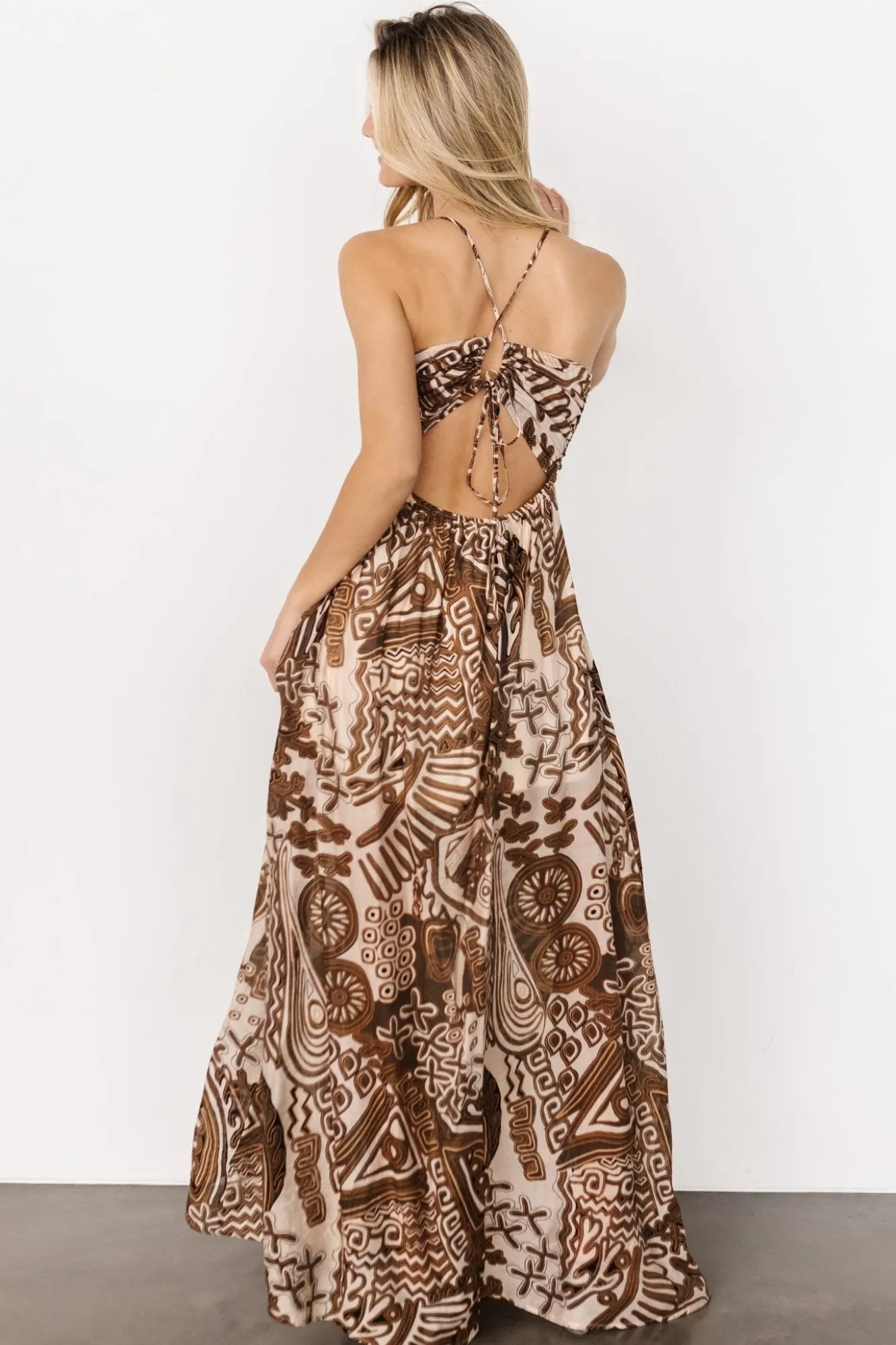 Baltic Born Wallace Open Back Dress | Mocha Print