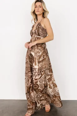 Baltic Born Wallace Open Back Dress | Mocha Print