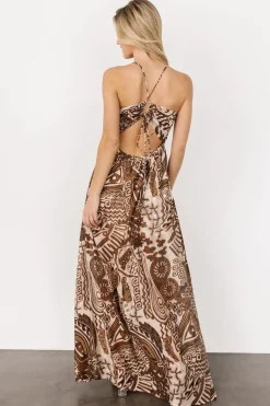 Baltic Born Wallace Open Back Dress | Mocha Print