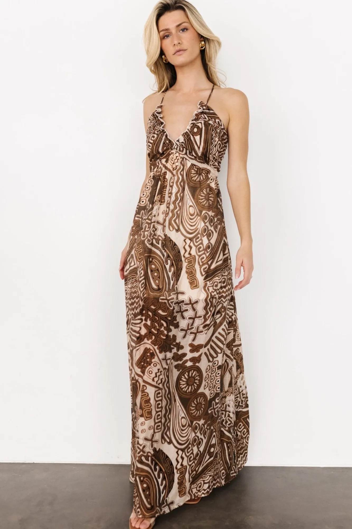 Baltic Born Wallace Open Back Dress | Mocha Print