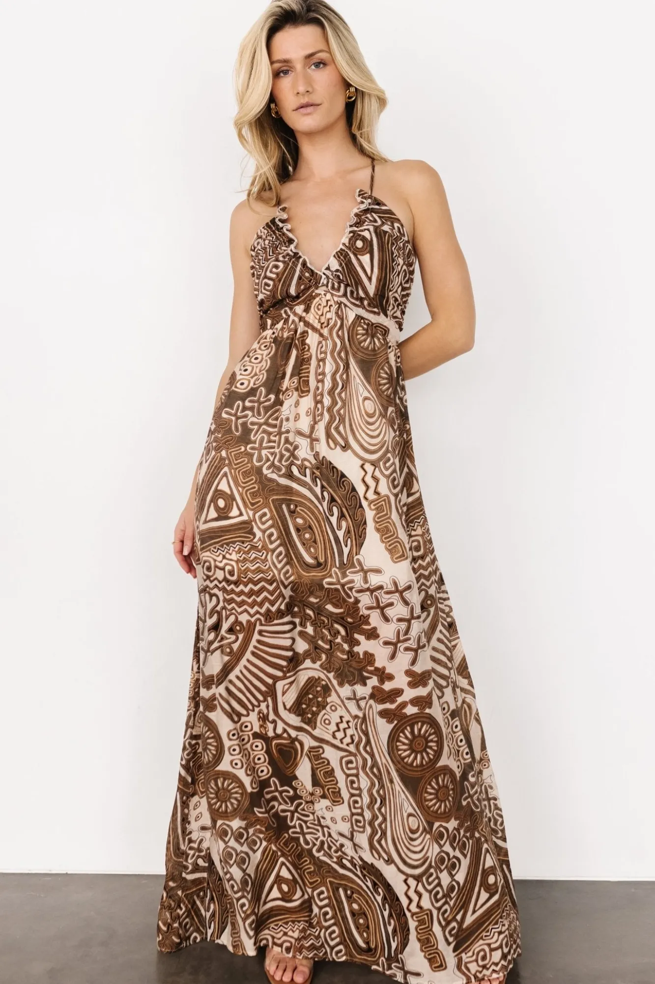 Baltic Born Wallace Open Back Dress | Mocha Print