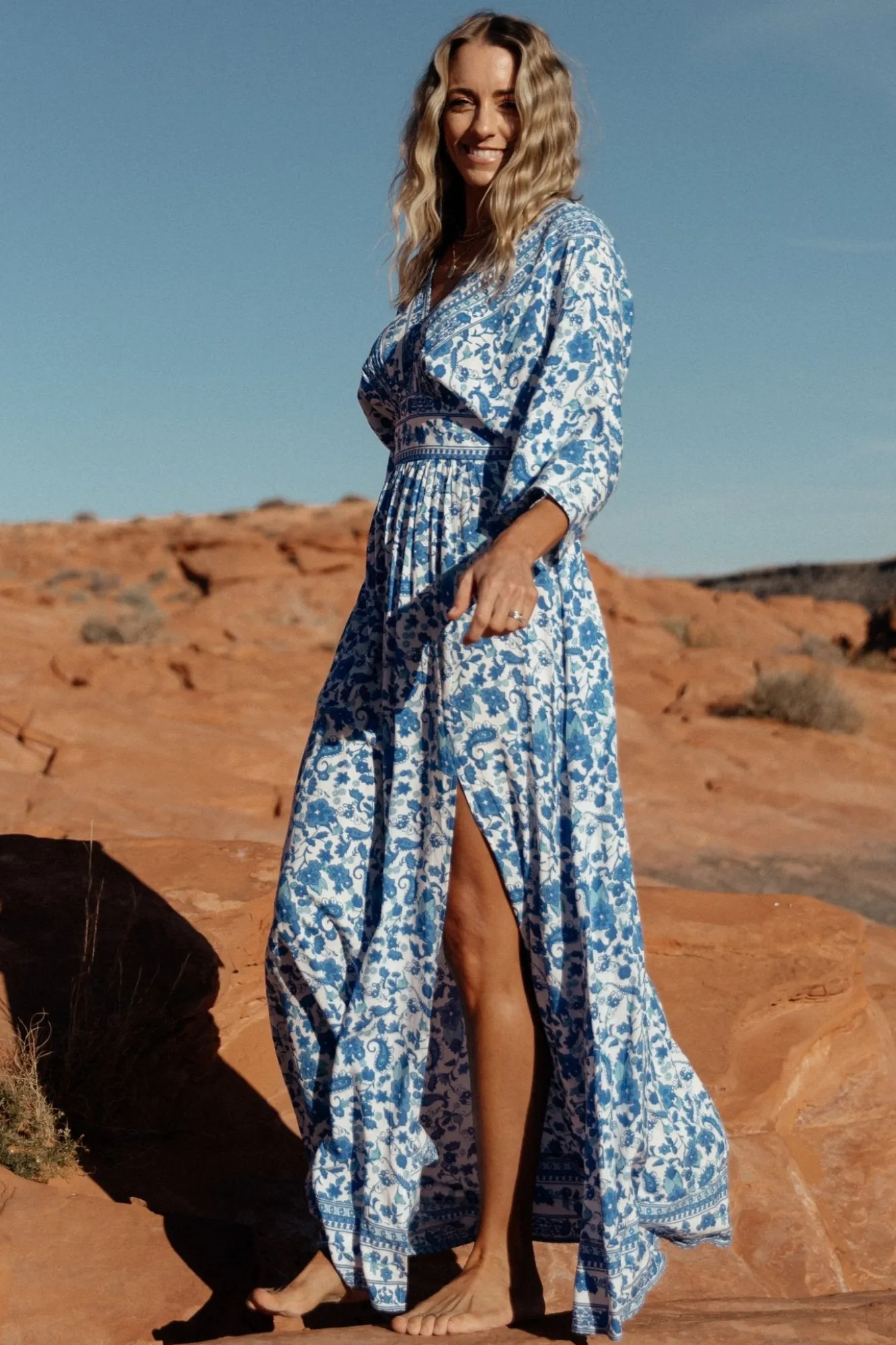 Baltic Born Watson Kimono Maxi Dress | Blue + White