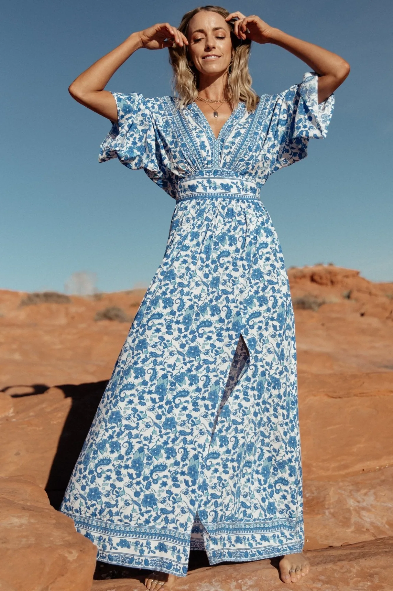 Baltic Born Watson Kimono Maxi Dress | Blue + White