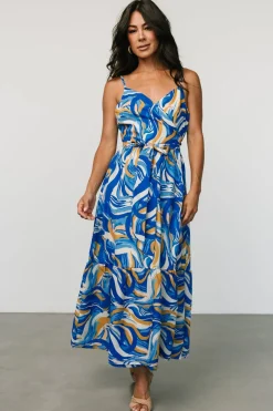 Baltic Born Yara Wrap Dress | Blue + Gold Multi