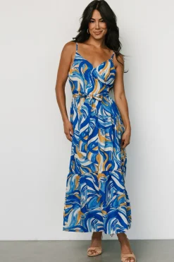 Baltic Born Yara Wrap Dress | Blue + Gold Multi