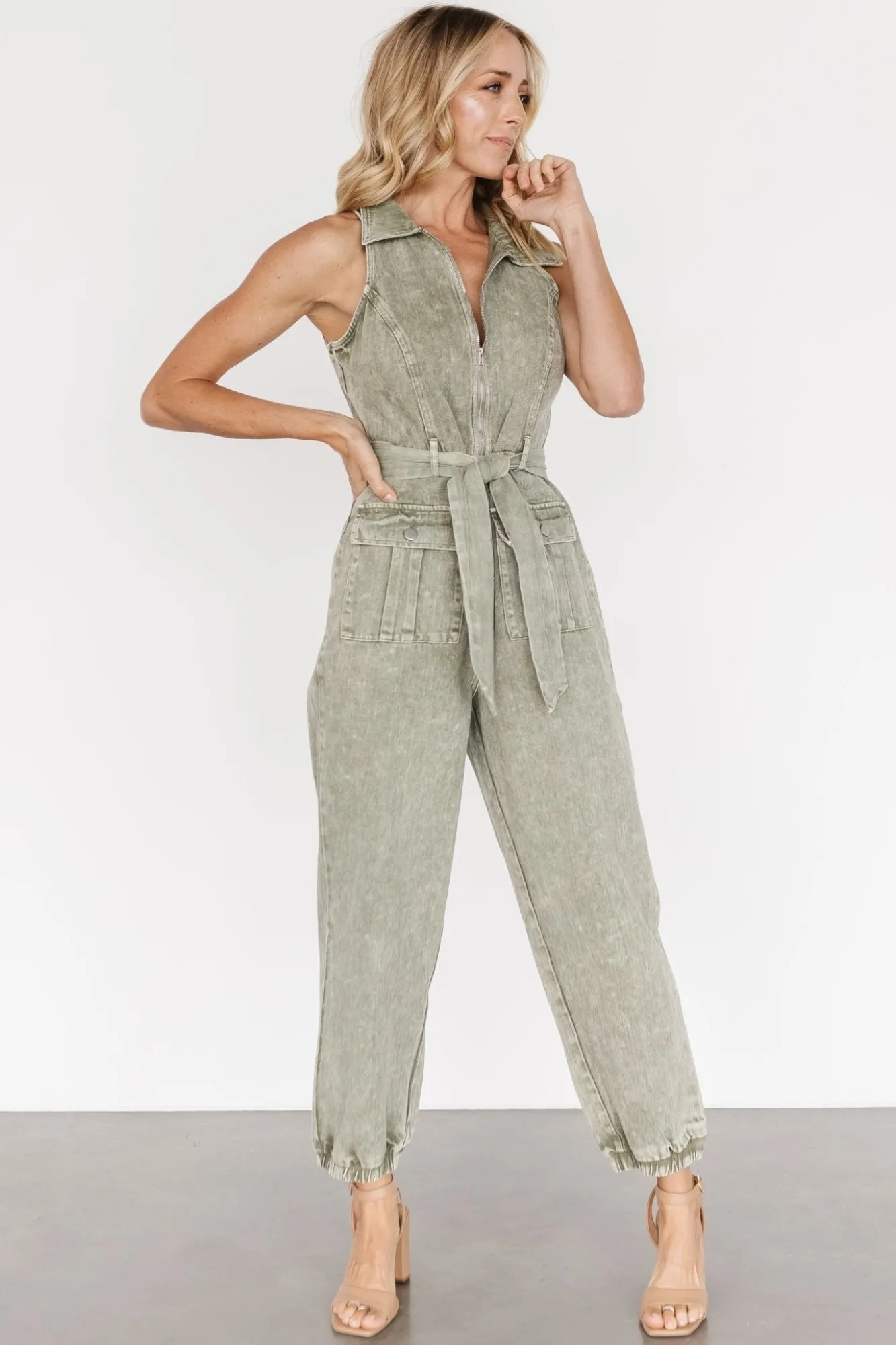Baltic Born Zahara Sleeveless Jumpsuit | Washed Olive