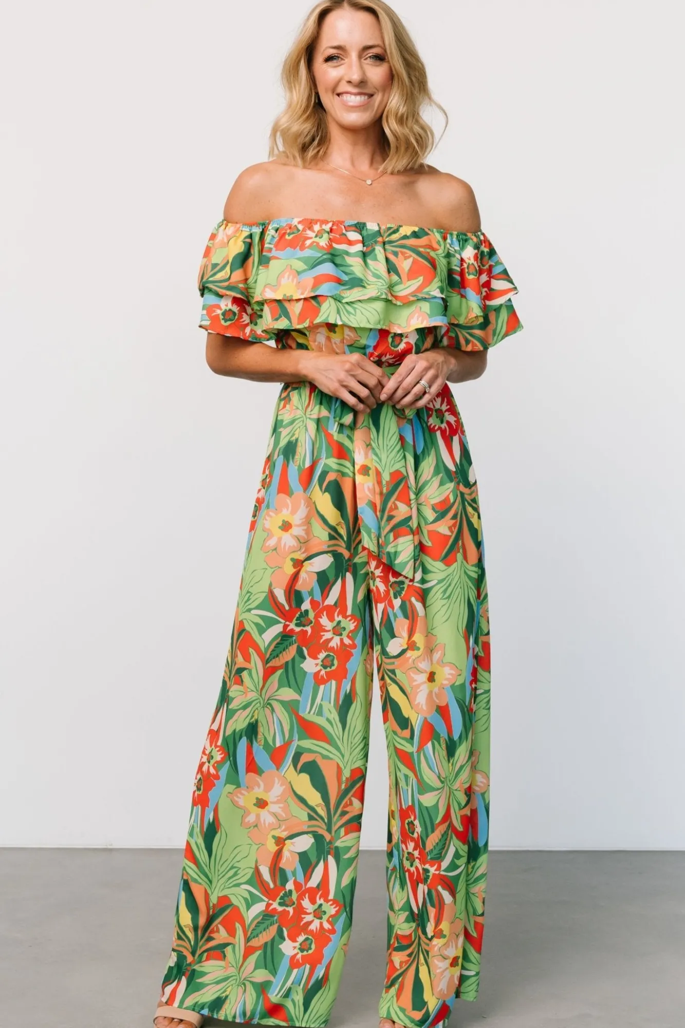 Baltic Born Zanzibar Off Shoulder Jumpsuit | Green Multi
