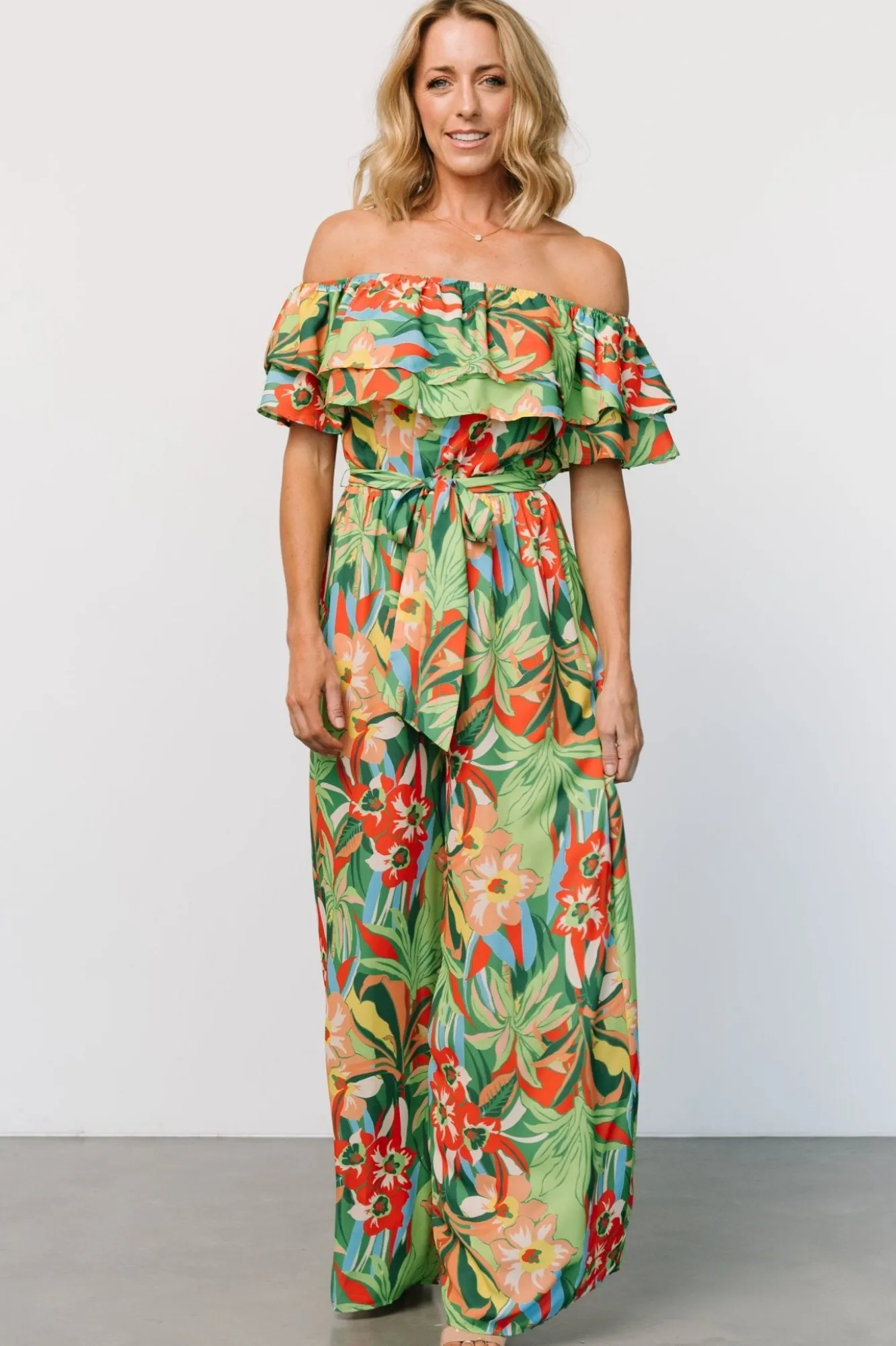 Baltic Born Zanzibar Off Shoulder Jumpsuit | Green Multi