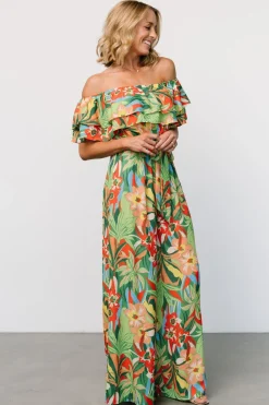 Baltic Born Zanzibar Off Shoulder Jumpsuit | Green Multi