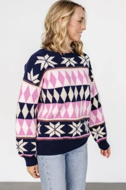 Baltic Born Zermatt Sweater | Navy + Pink Print