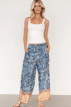 Baltic Born Zora Boho Satin Pants | Blue Multi Print