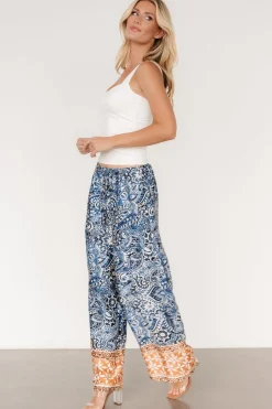 Baltic Born Zora Boho Satin Pants | Blue Multi Print