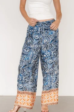 Baltic Born Zora Boho Satin Pants | Blue Multi Print